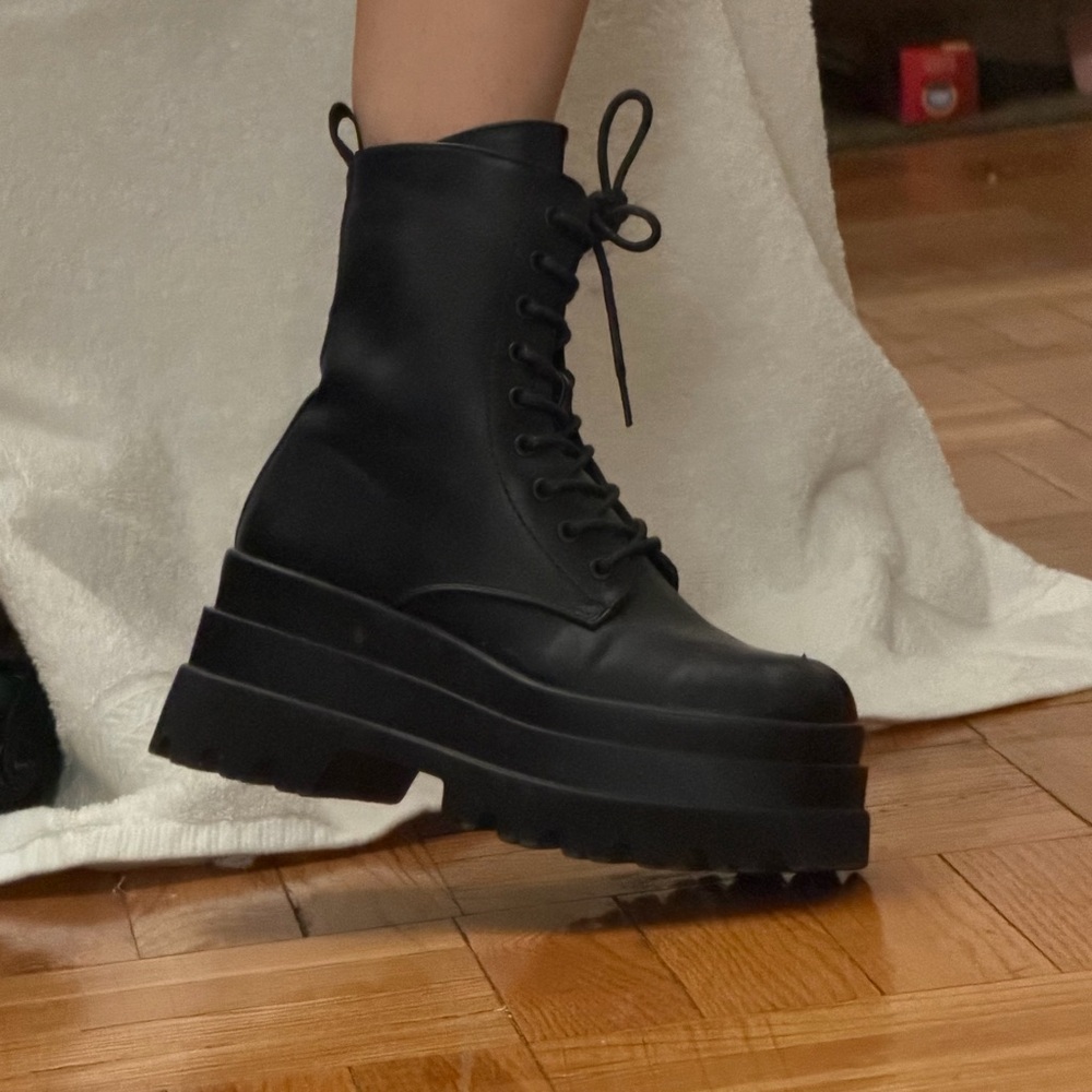 Black Platform Lace-Up Boots